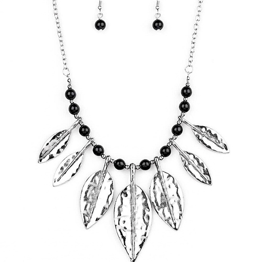 Silver and Black necklace with earrings!